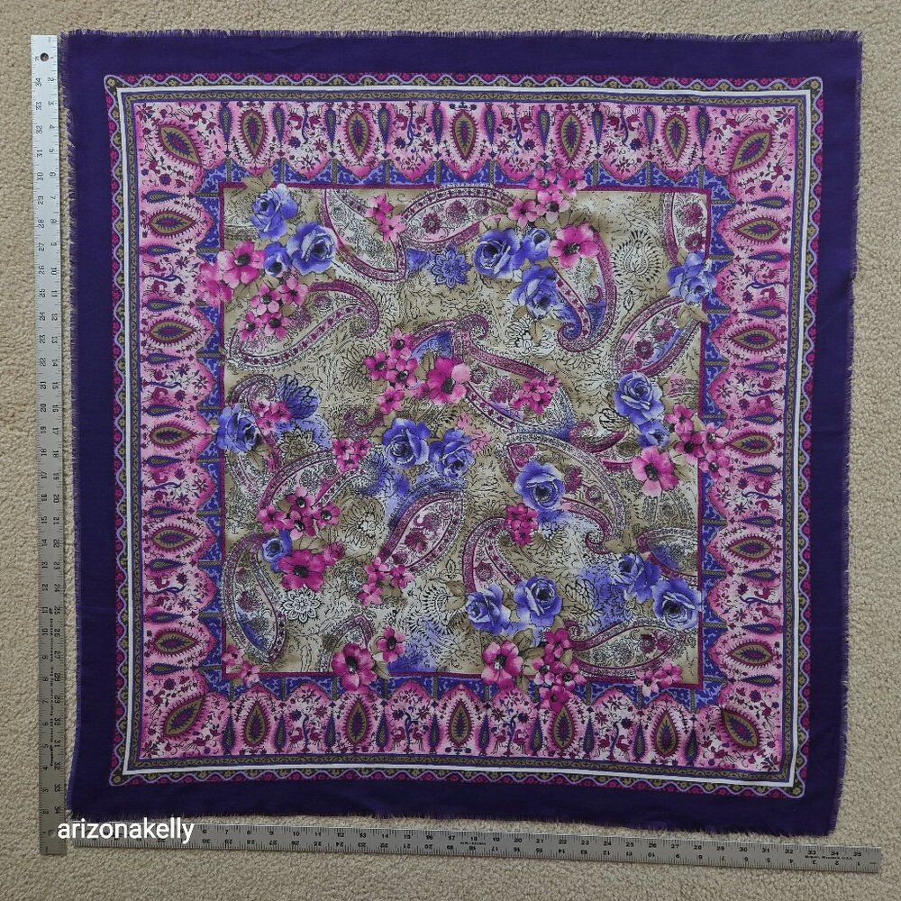 Wool Scarf Lightweight Pink Purple Floral